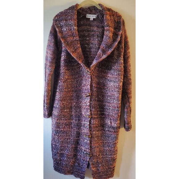 Knox Rose Sz L Long Chunky Knit Button Front Cardigan Sweater Coat Wool Alpaca - Picture 1 of 10